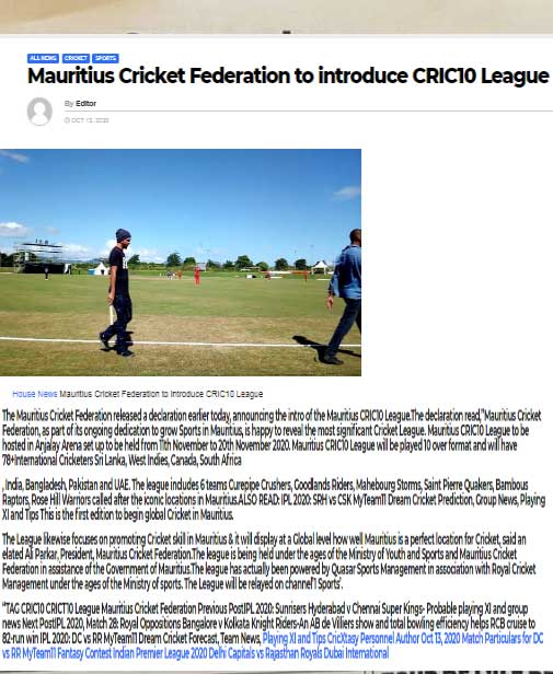 Cricket in Mauritius